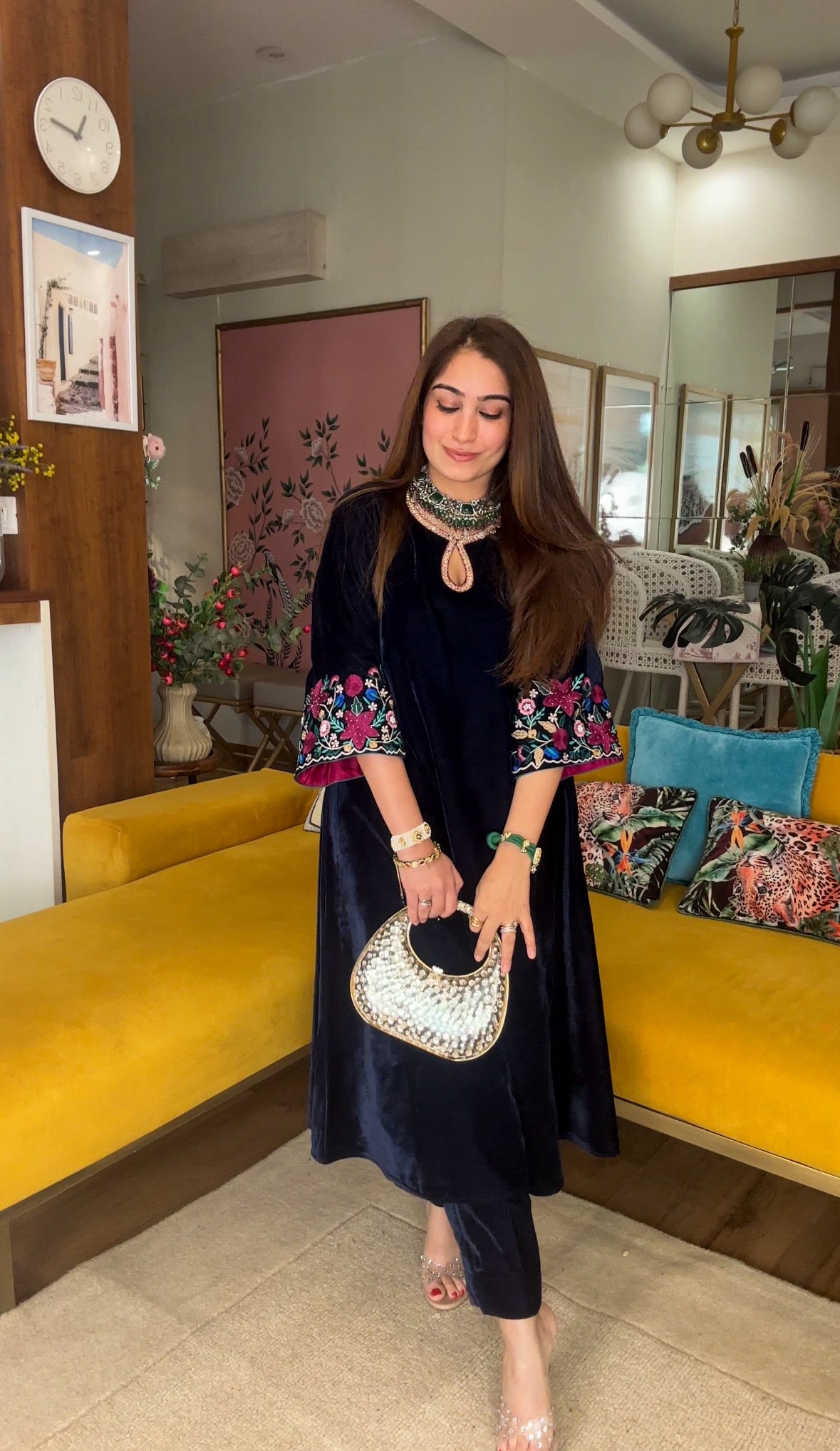 Velvet Threadwork Kurta Set