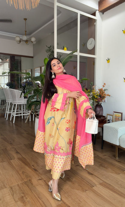 Yellow floral kurta set