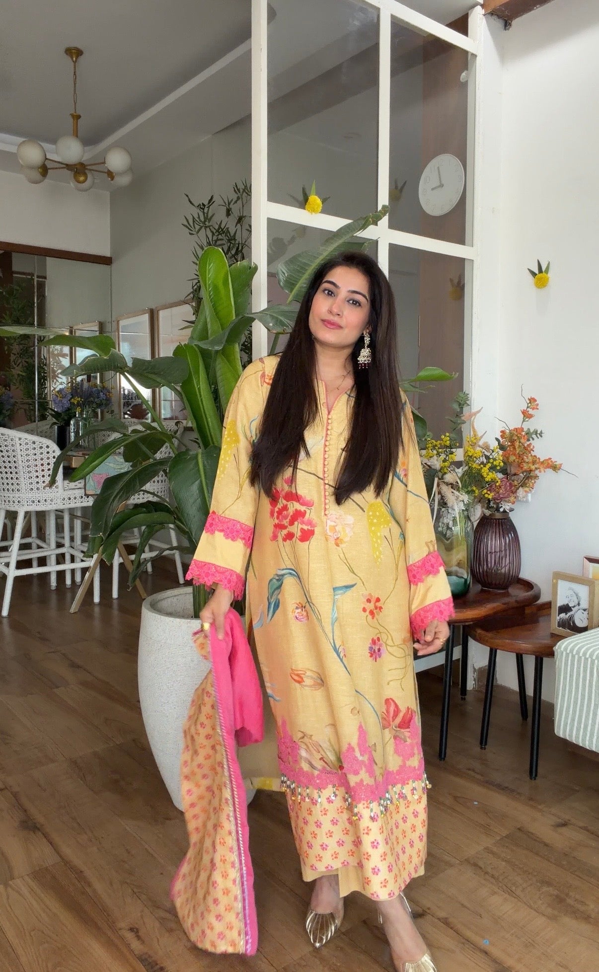 Yellow floral kurta set