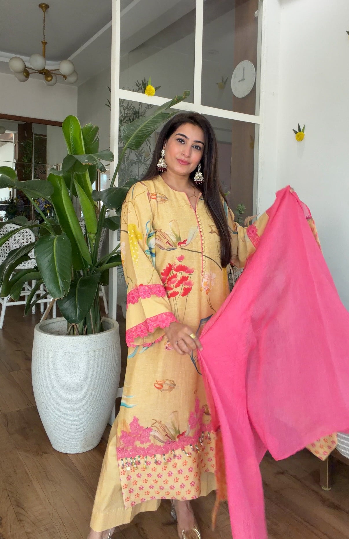 Yellow floral kurta set