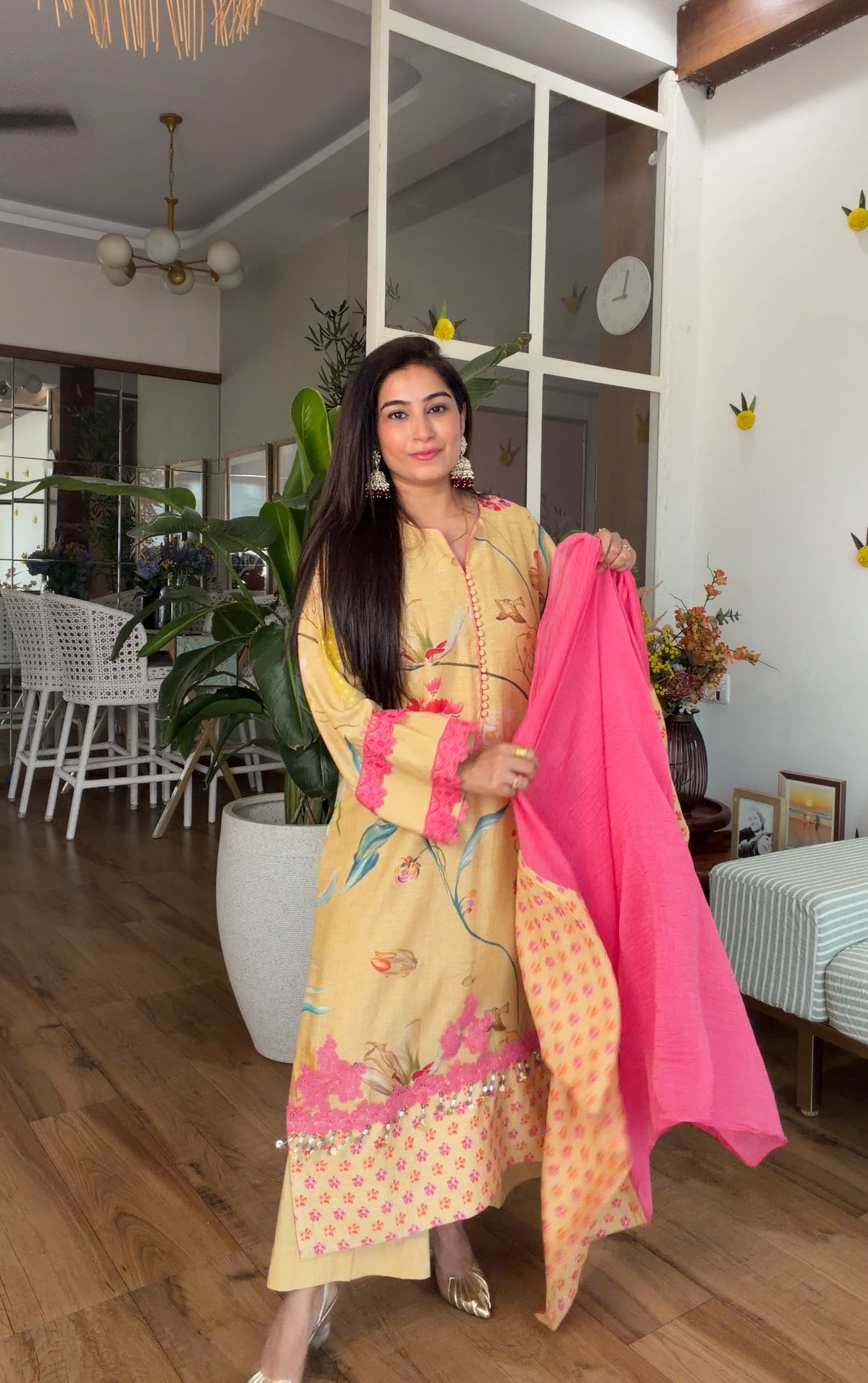 Yellow floral kurta set