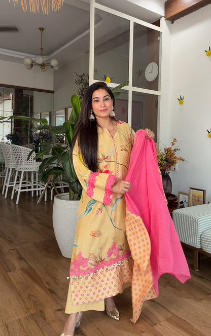 Yellow floral kurta set