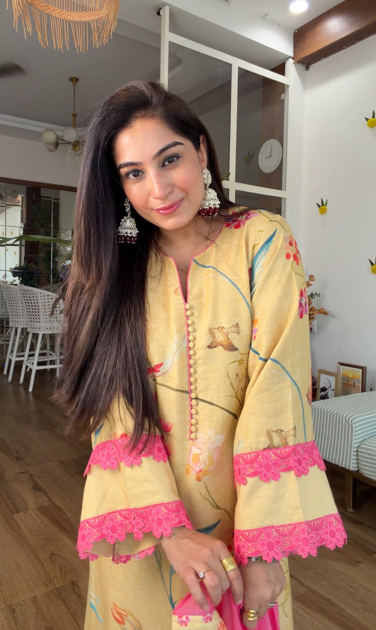 Yellow floral kurta set