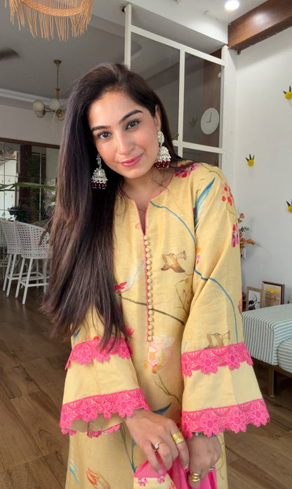 Yellow floral kurta set