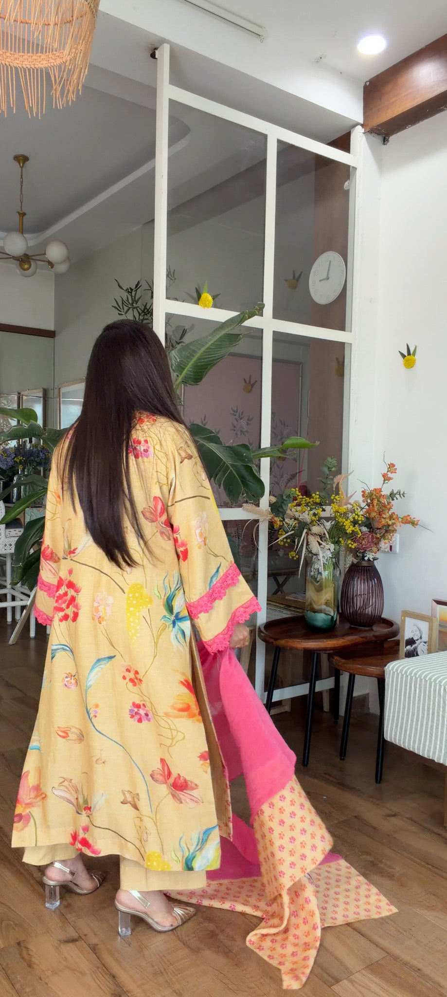 Yellow floral kurta set