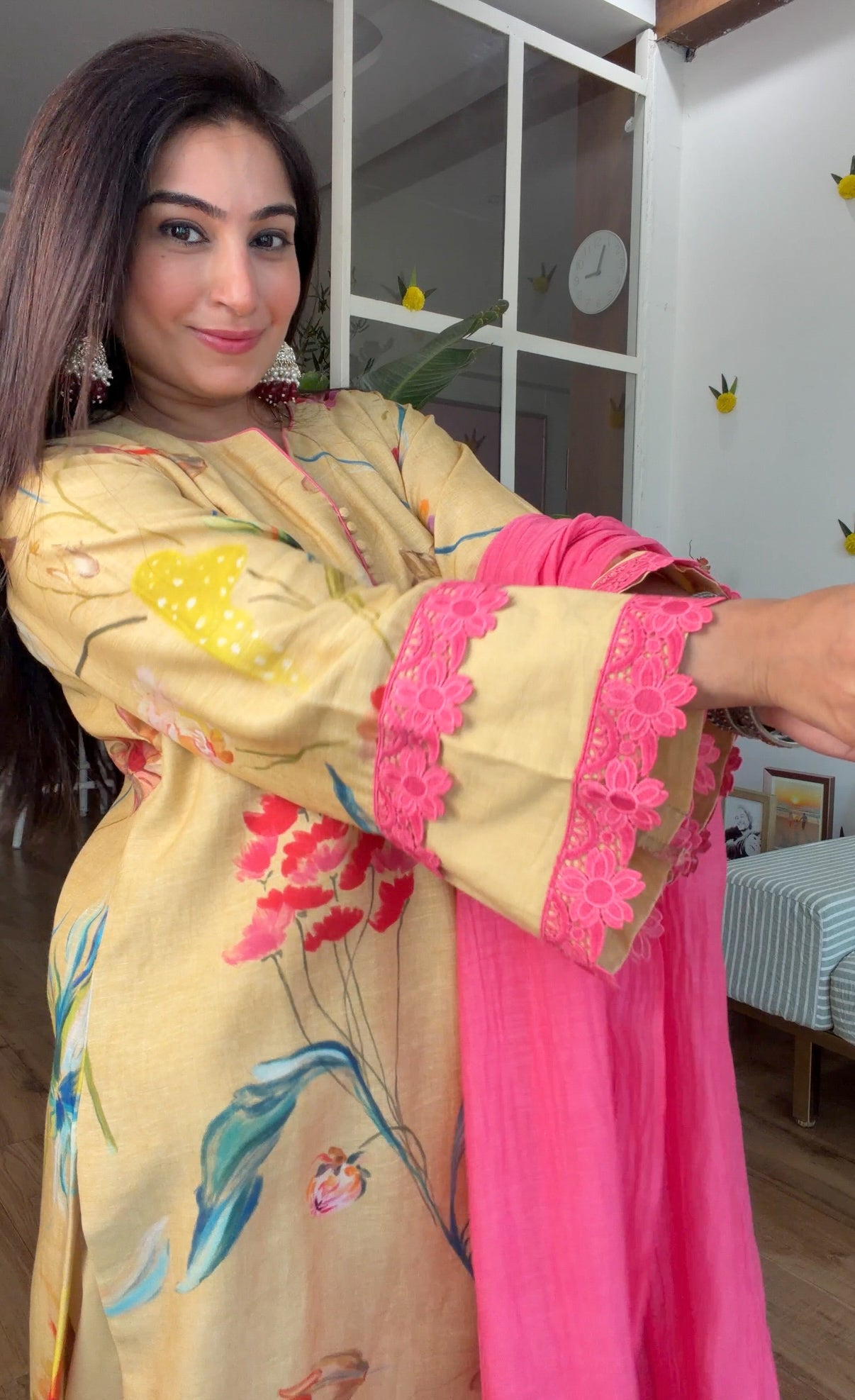 Yellow floral kurta set