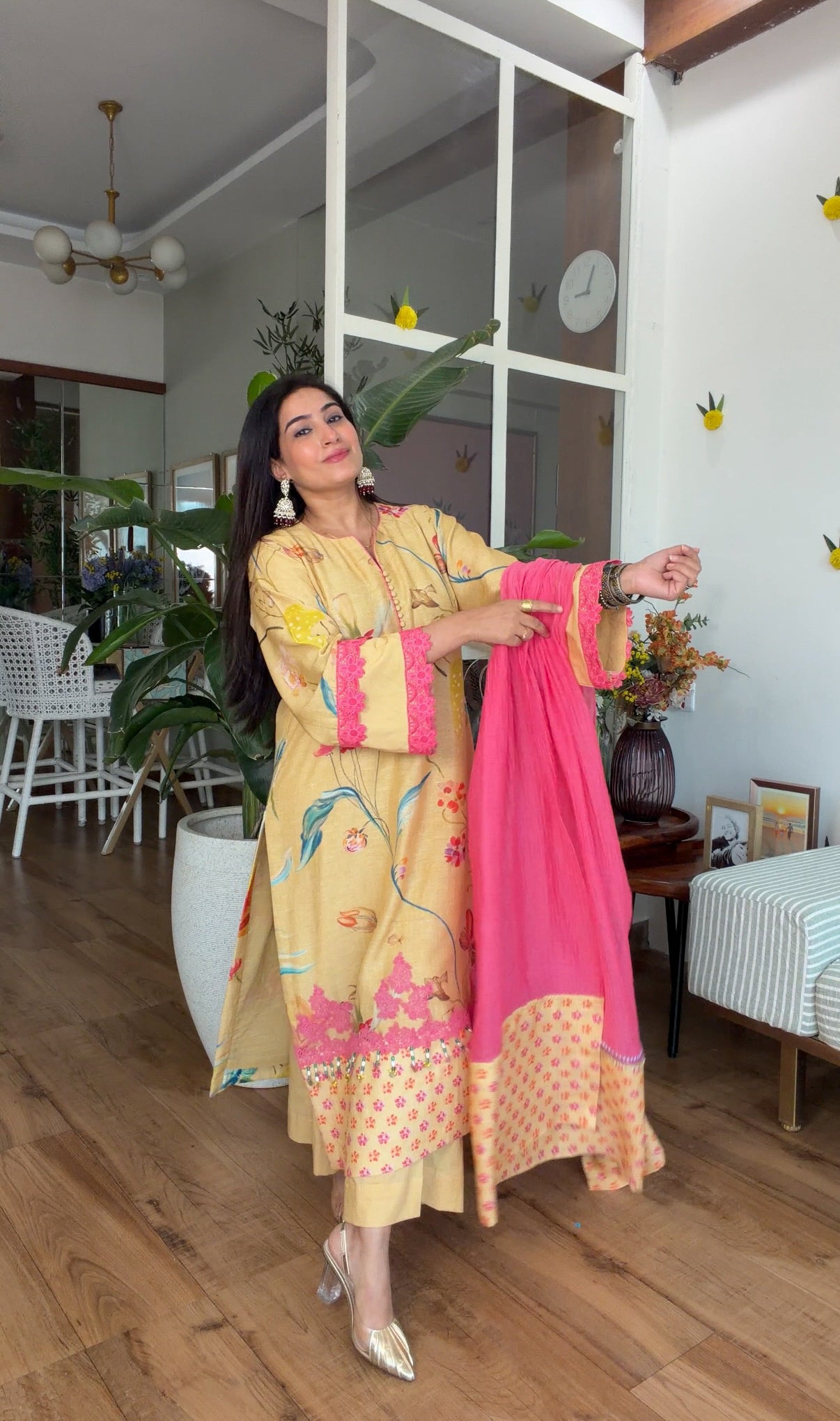 Yellow floral kurta set
