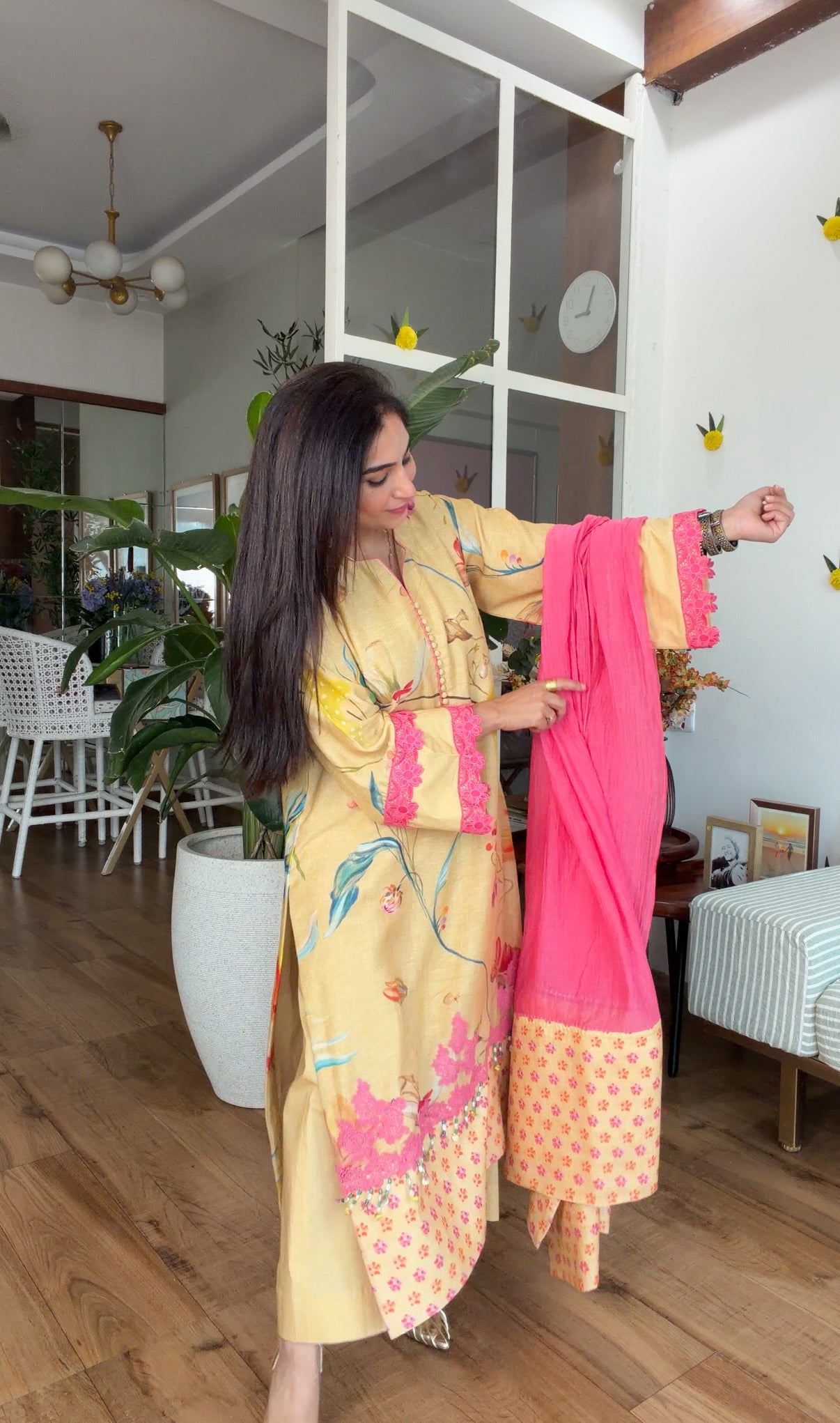 Yellow floral kurta set