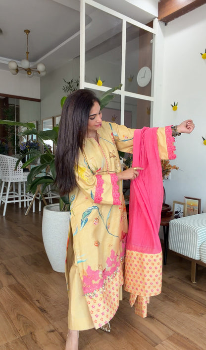 Yellow floral kurta set