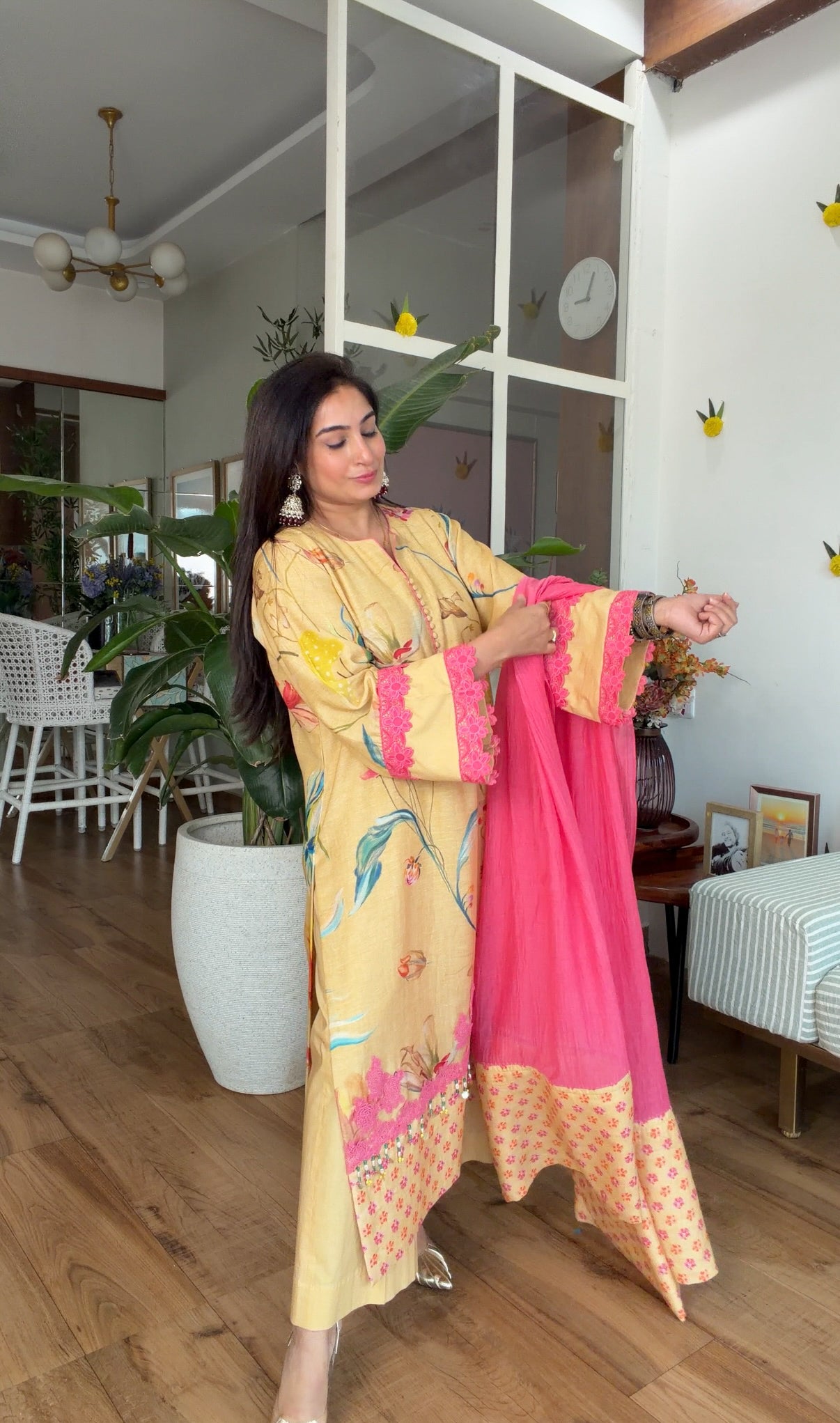 Yellow floral kurta set