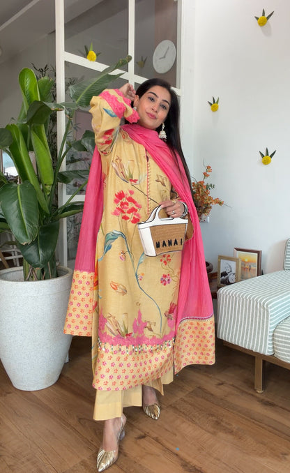 Yellow floral kurta set