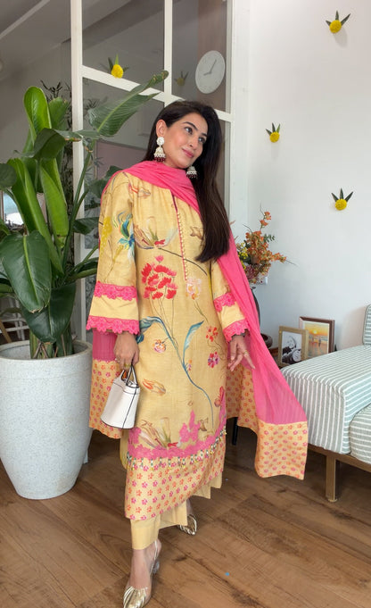 Yellow floral kurta set