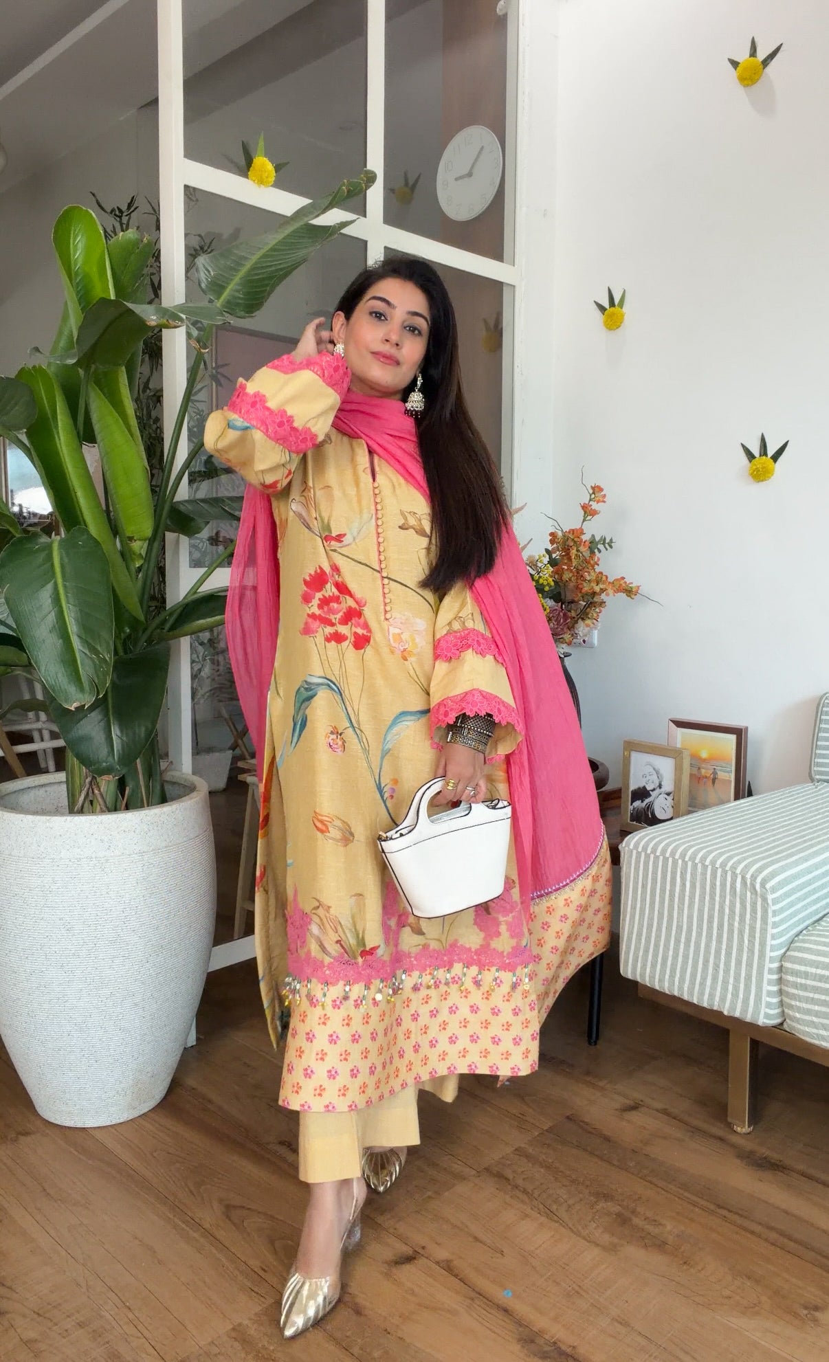 Yellow floral kurta set
