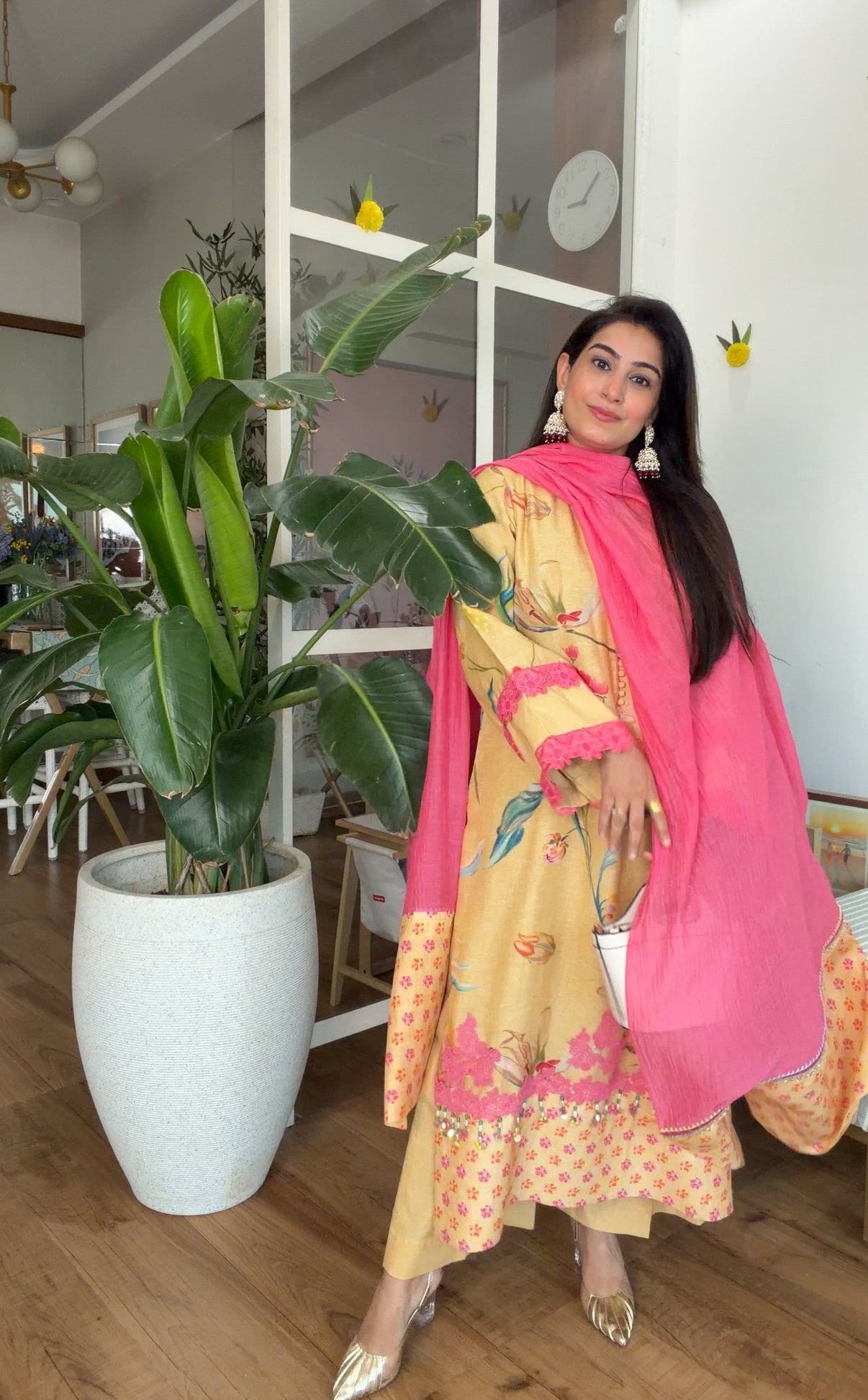 Yellow floral kurta set