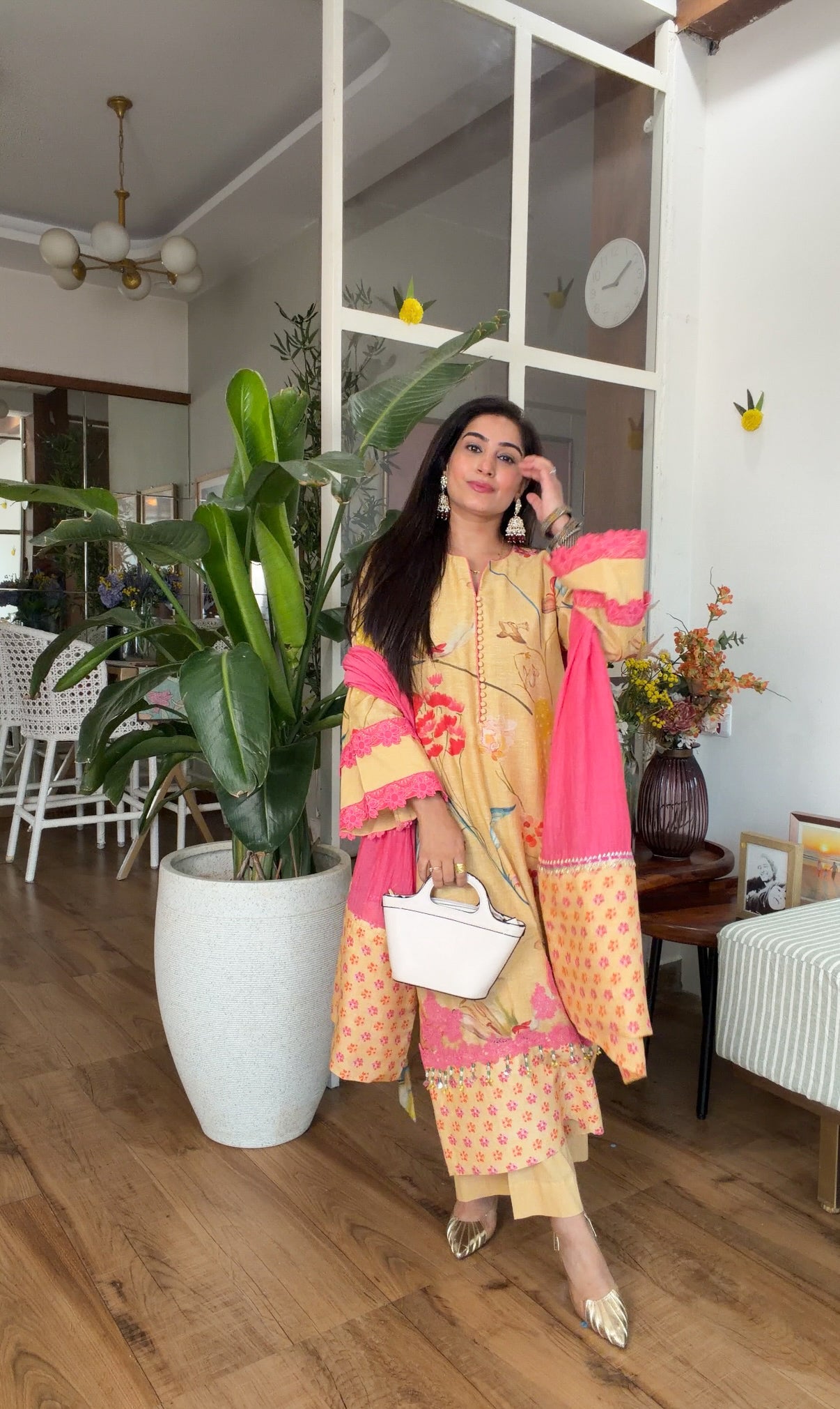 Yellow floral kurta set