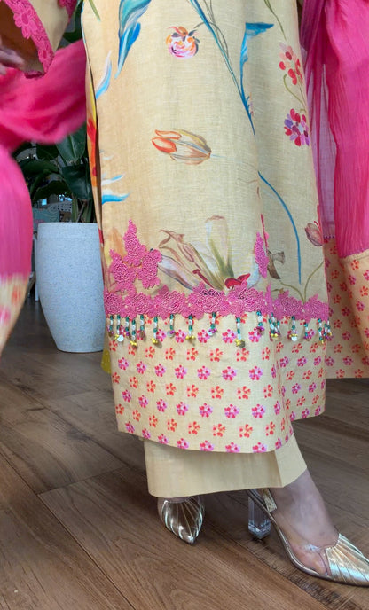Yellow floral kurta set