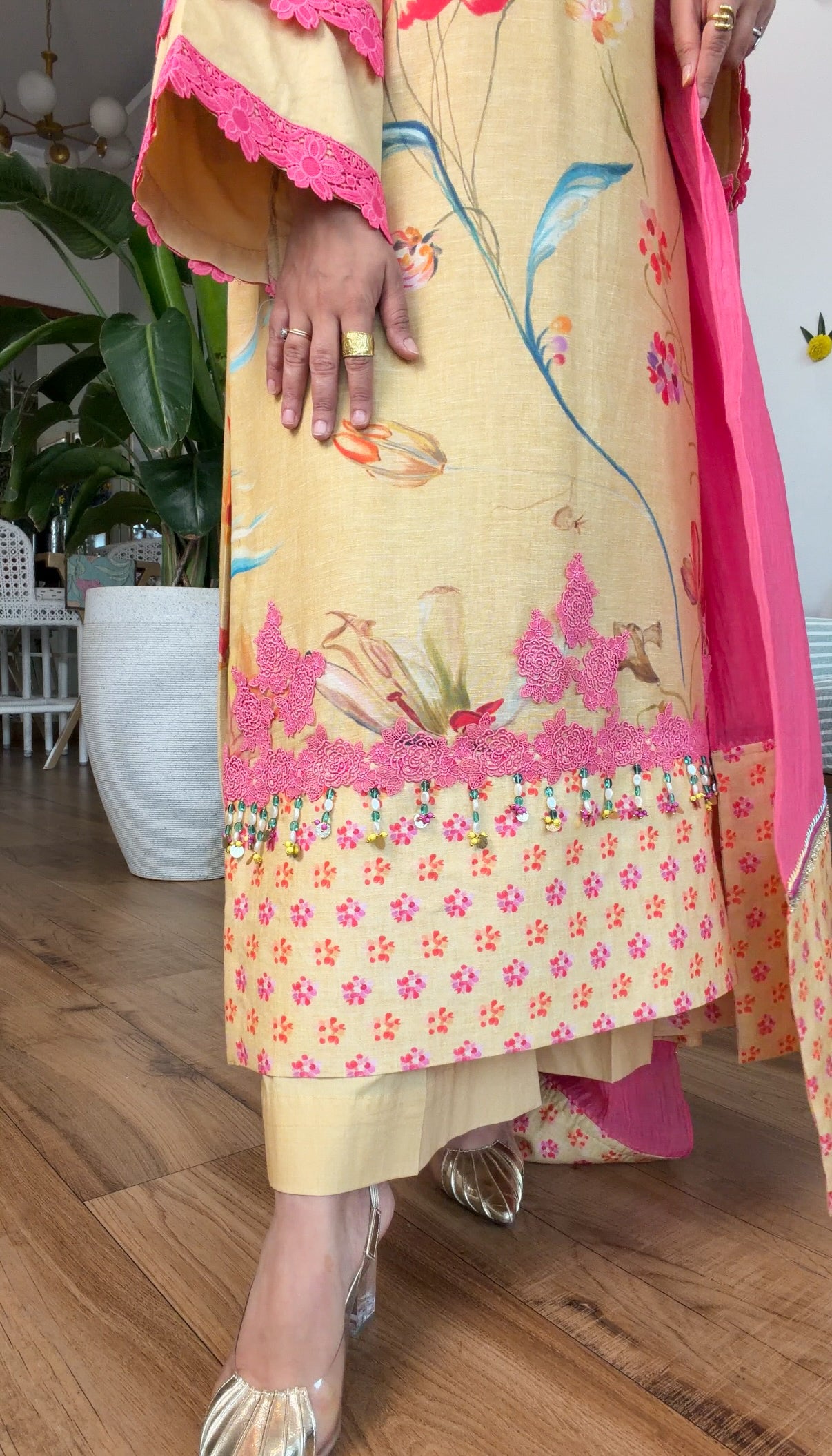 Yellow floral kurta set