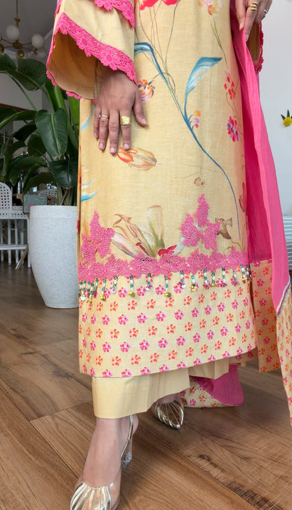 Yellow floral kurta set