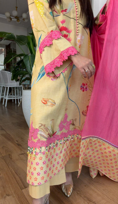 Yellow floral kurta set