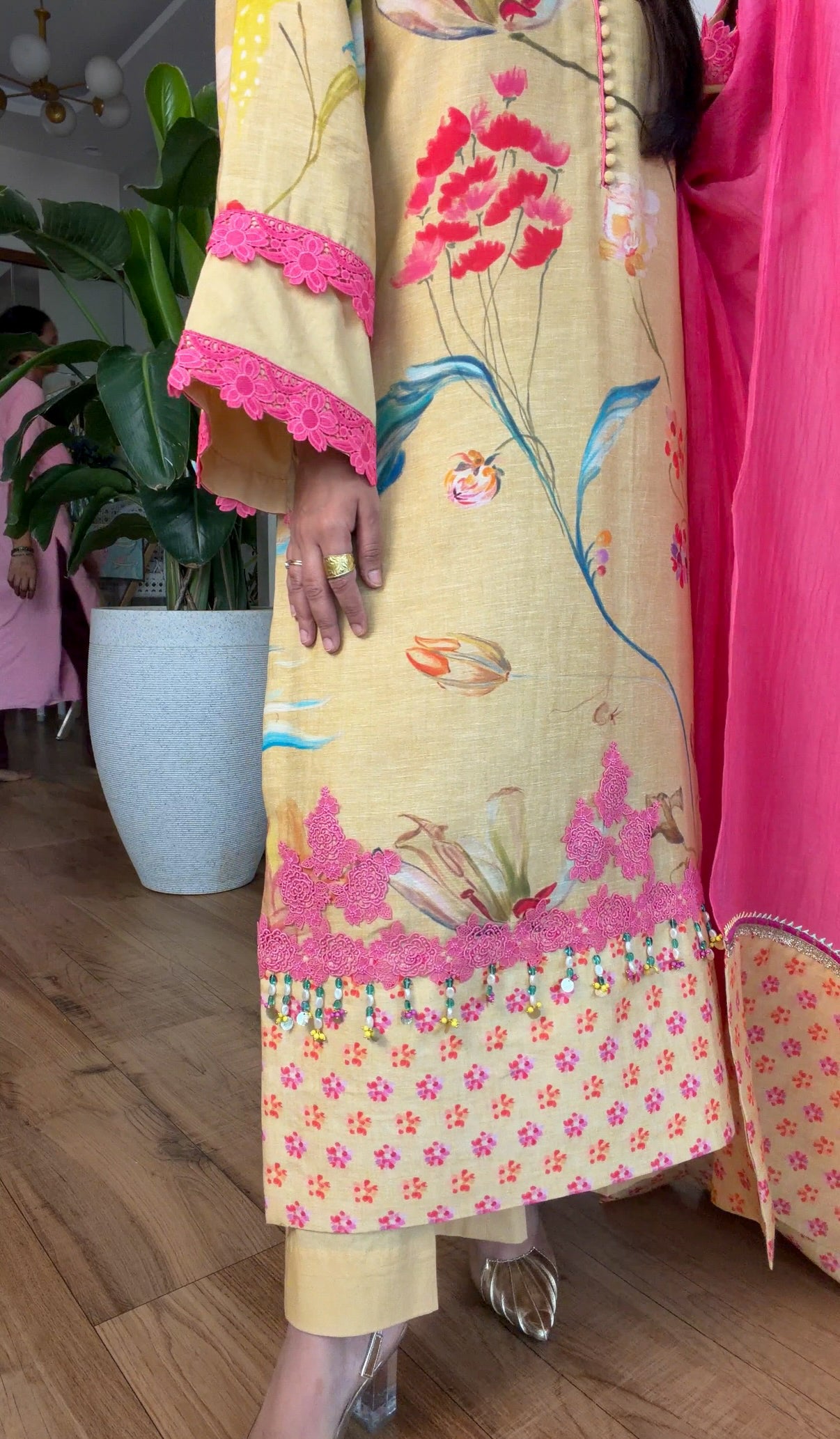 Yellow floral kurta set