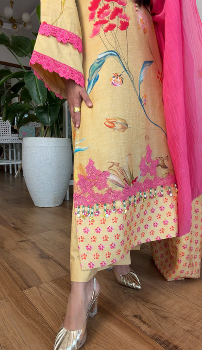 Yellow floral kurta set