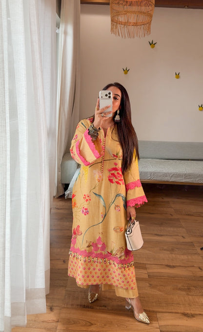 Yellow floral kurta set