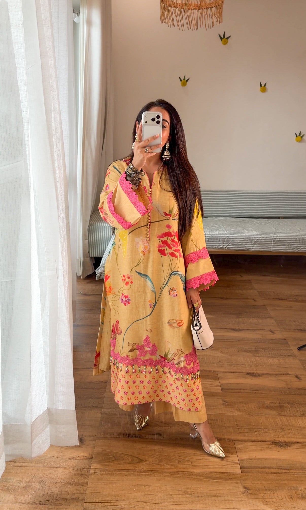 Yellow floral kurta set
