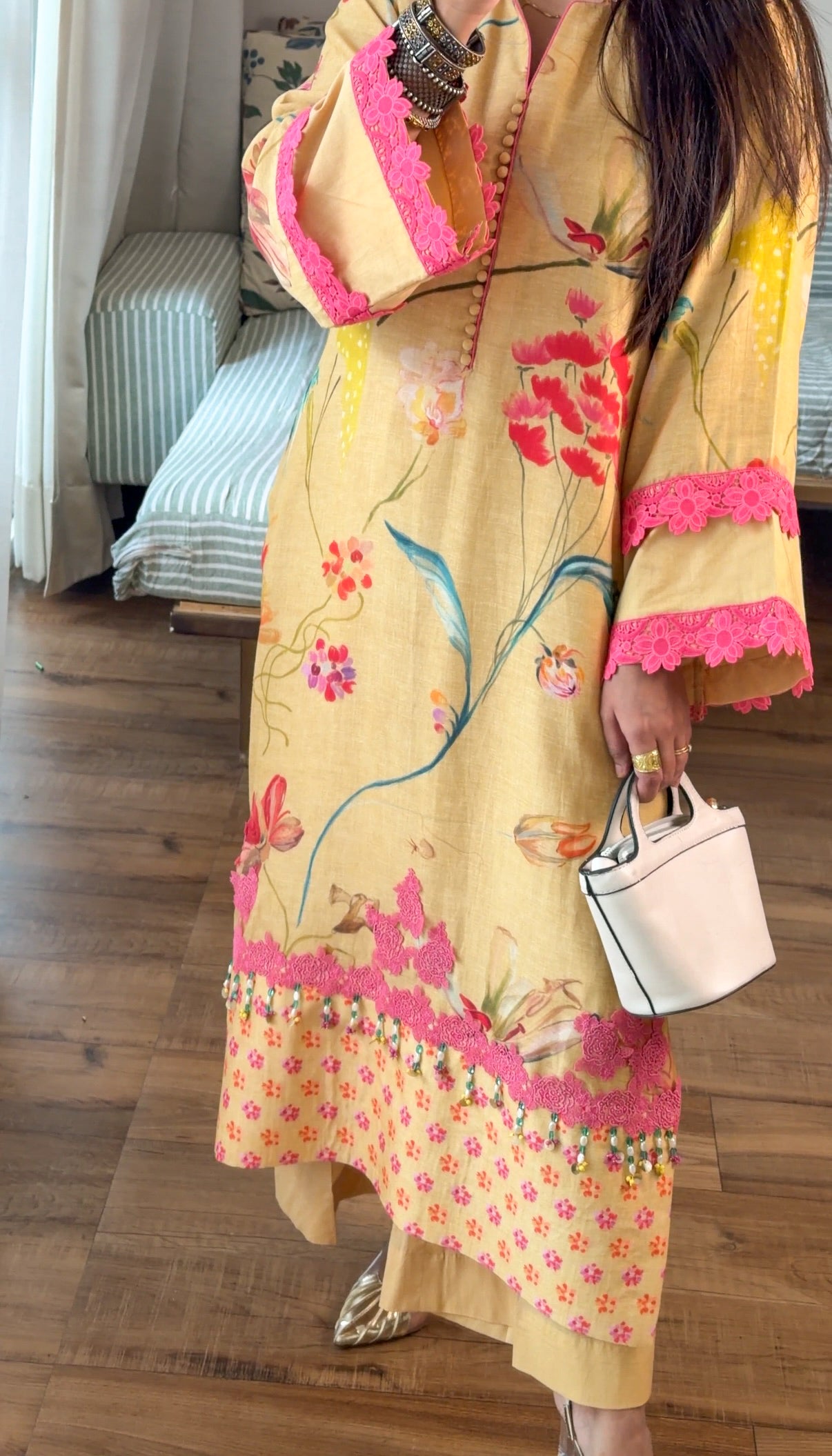 Yellow floral kurta set