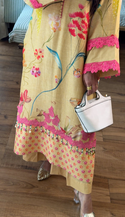 Yellow floral kurta set