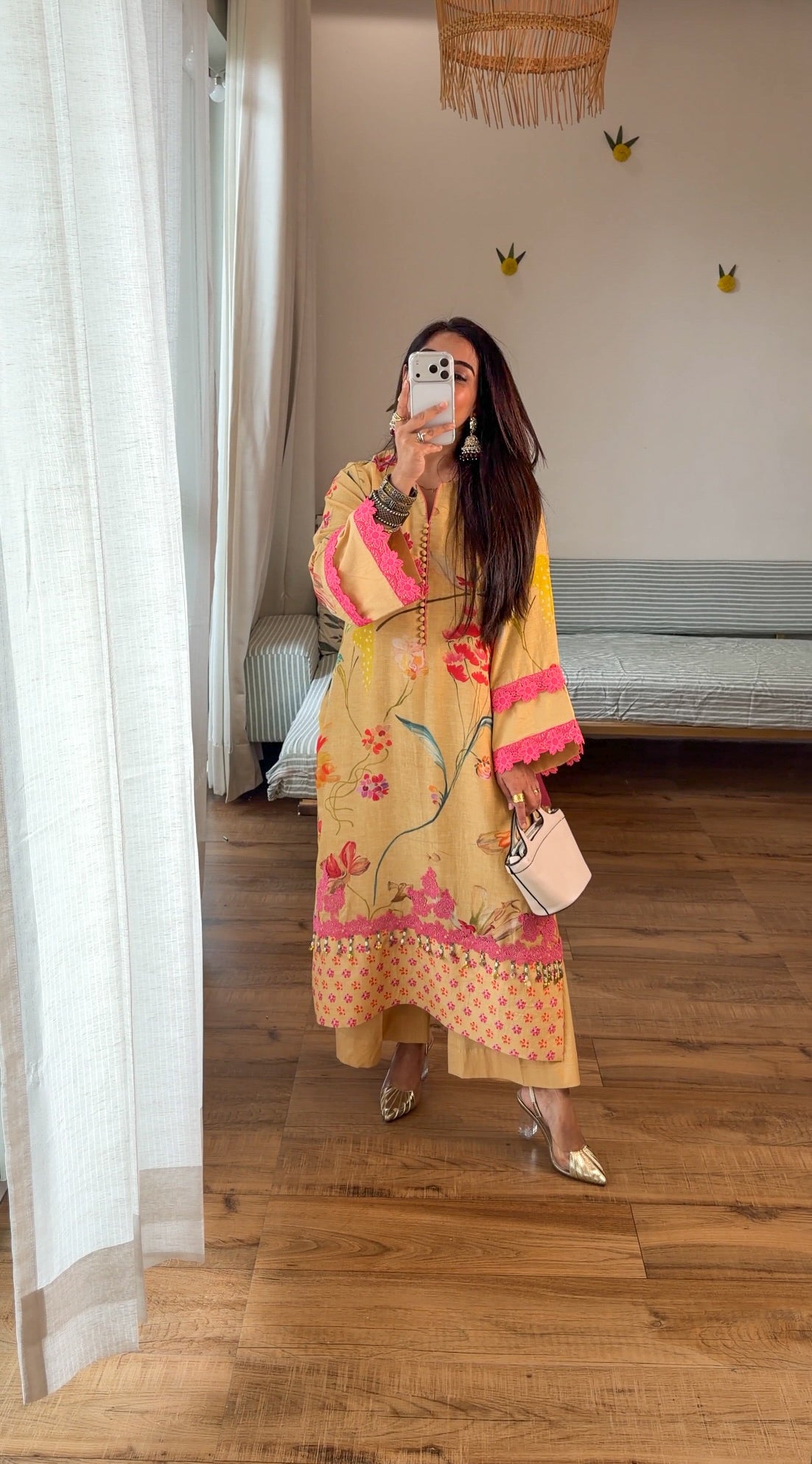 Yellow floral kurta set