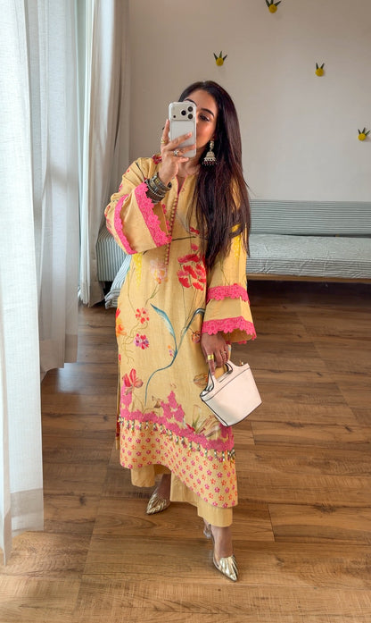 Yellow floral kurta set