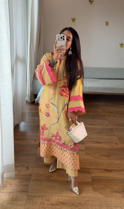 Yellow floral kurta set