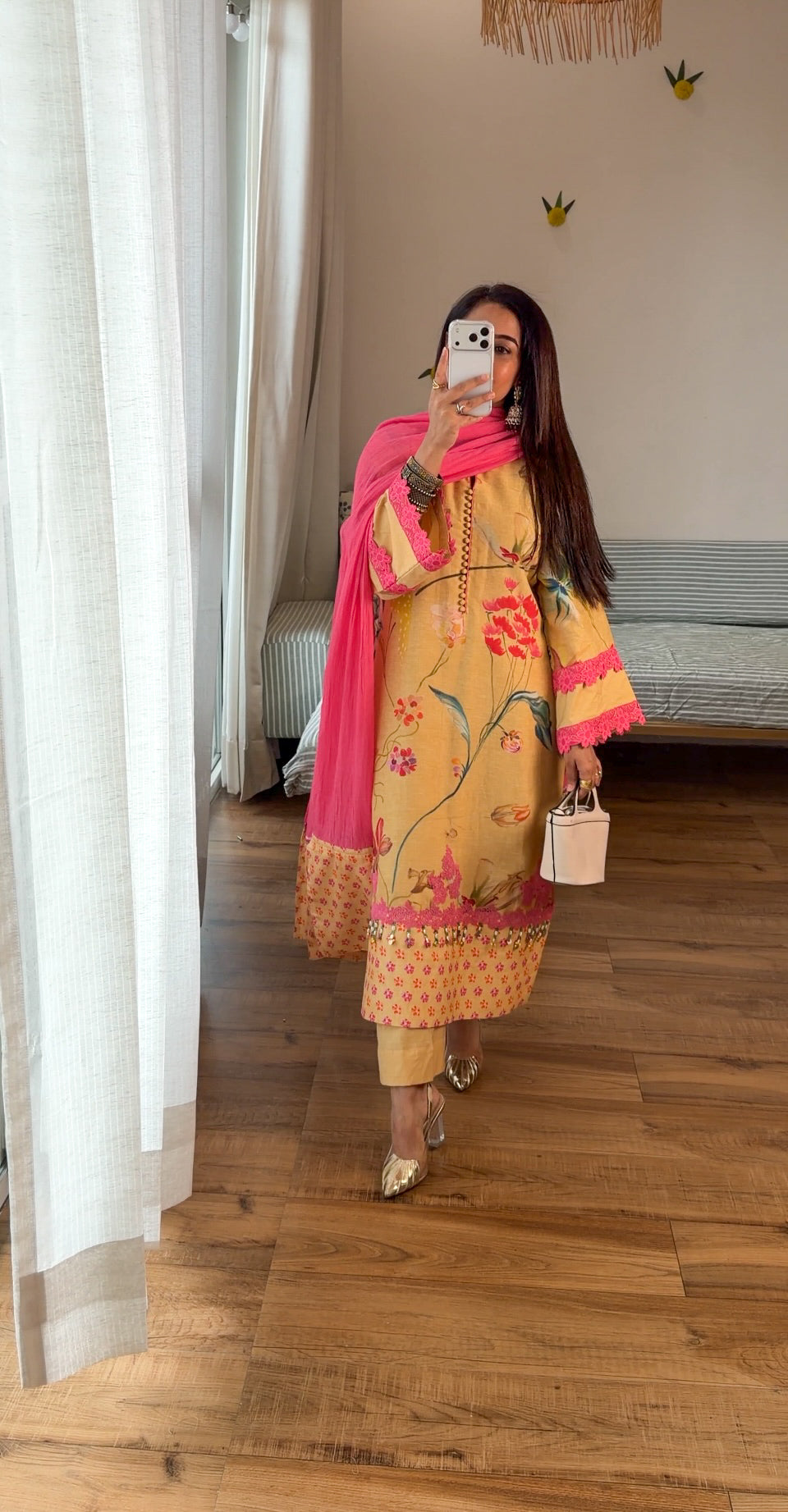 Yellow floral kurta set