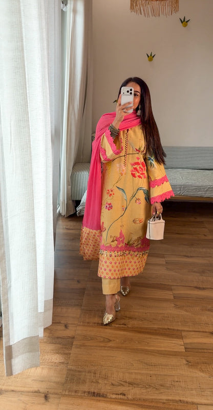 Yellow floral kurta set