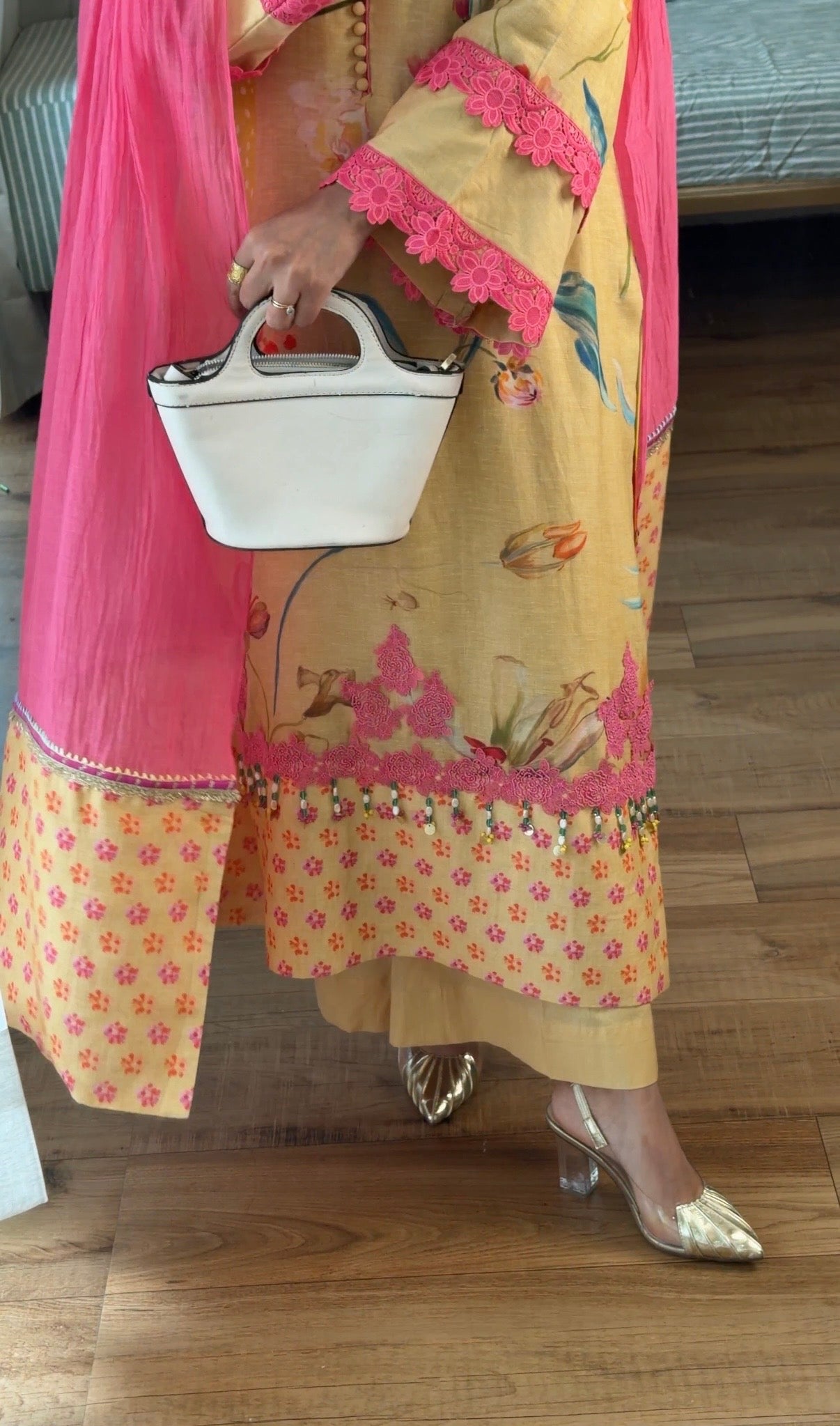 Yellow floral kurta set