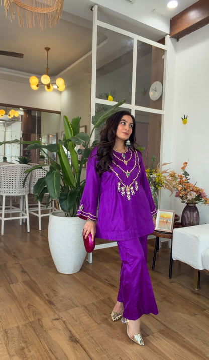 Jewel-Toned Festive Silk Set in Purple