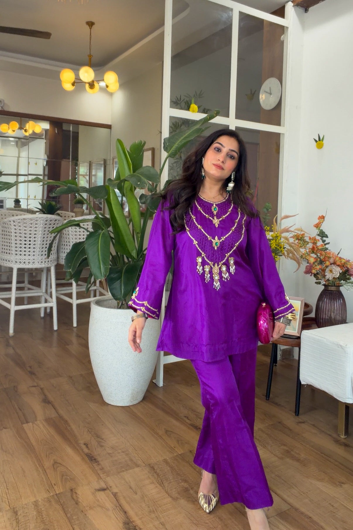 Jewel-Toned Festive Silk Set in Purple