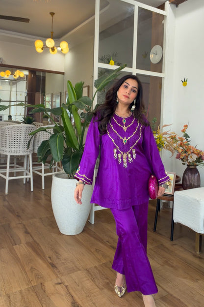 Jewel-Toned Festive Silk Set in Purple