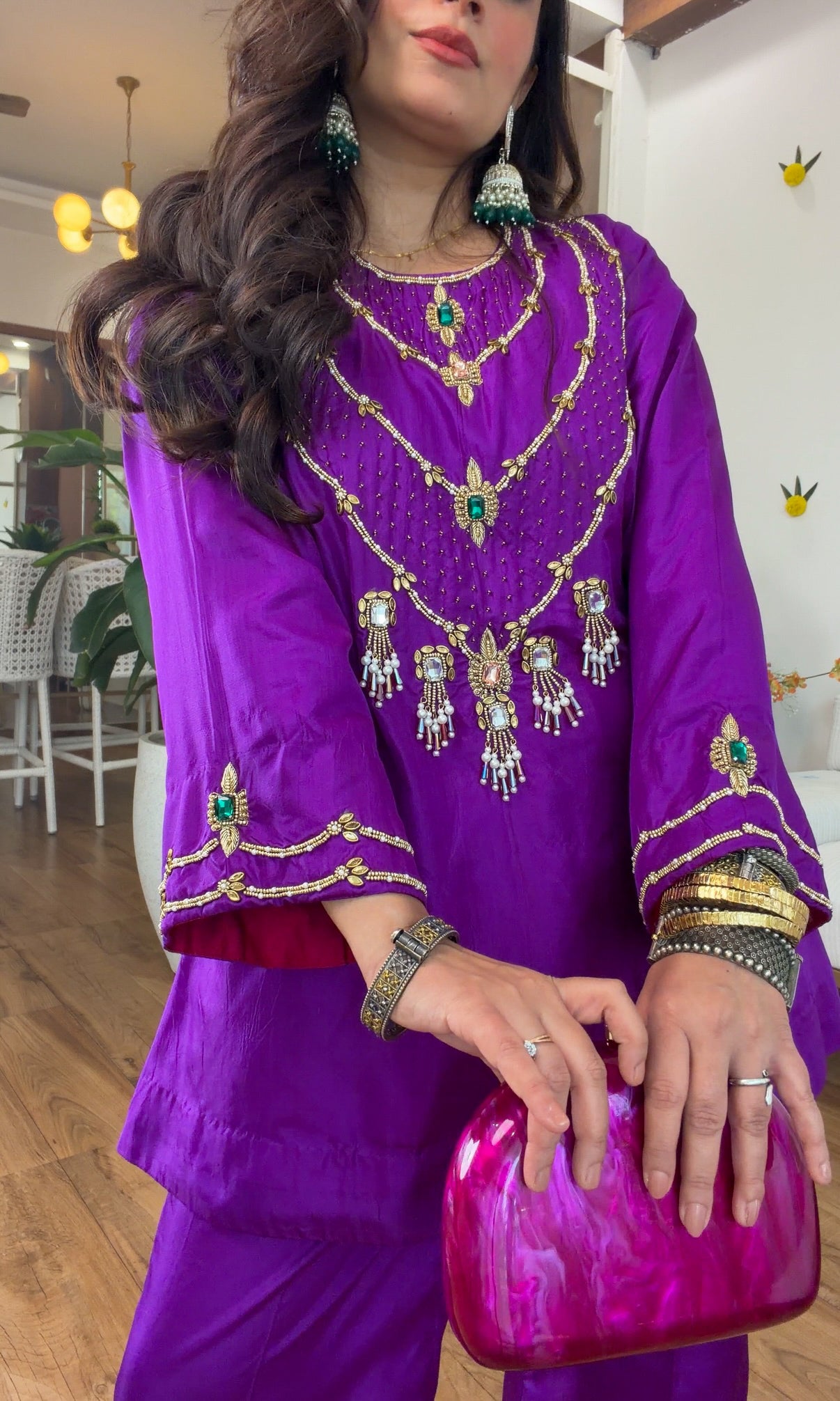 Jewel-Toned Festive Silk Set in Purple