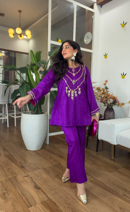 Jewel-Toned Festive Silk Set in Purple