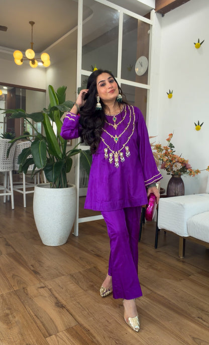 Jewel-Toned Festive Silk Set in Purple