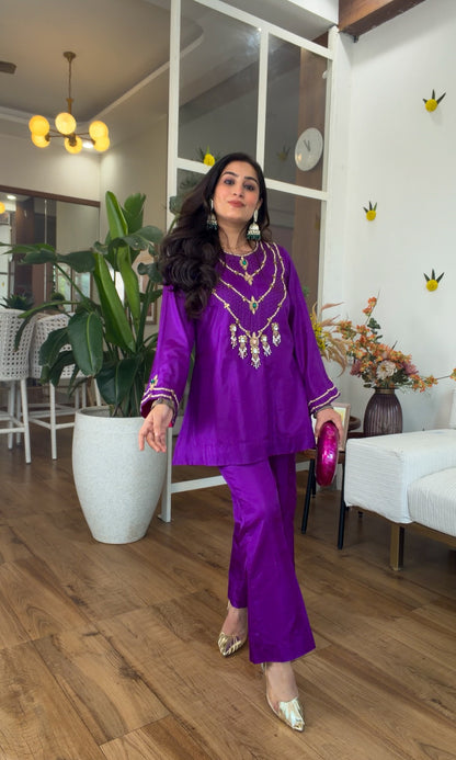 Jewel-Toned Festive Silk Set in Purple