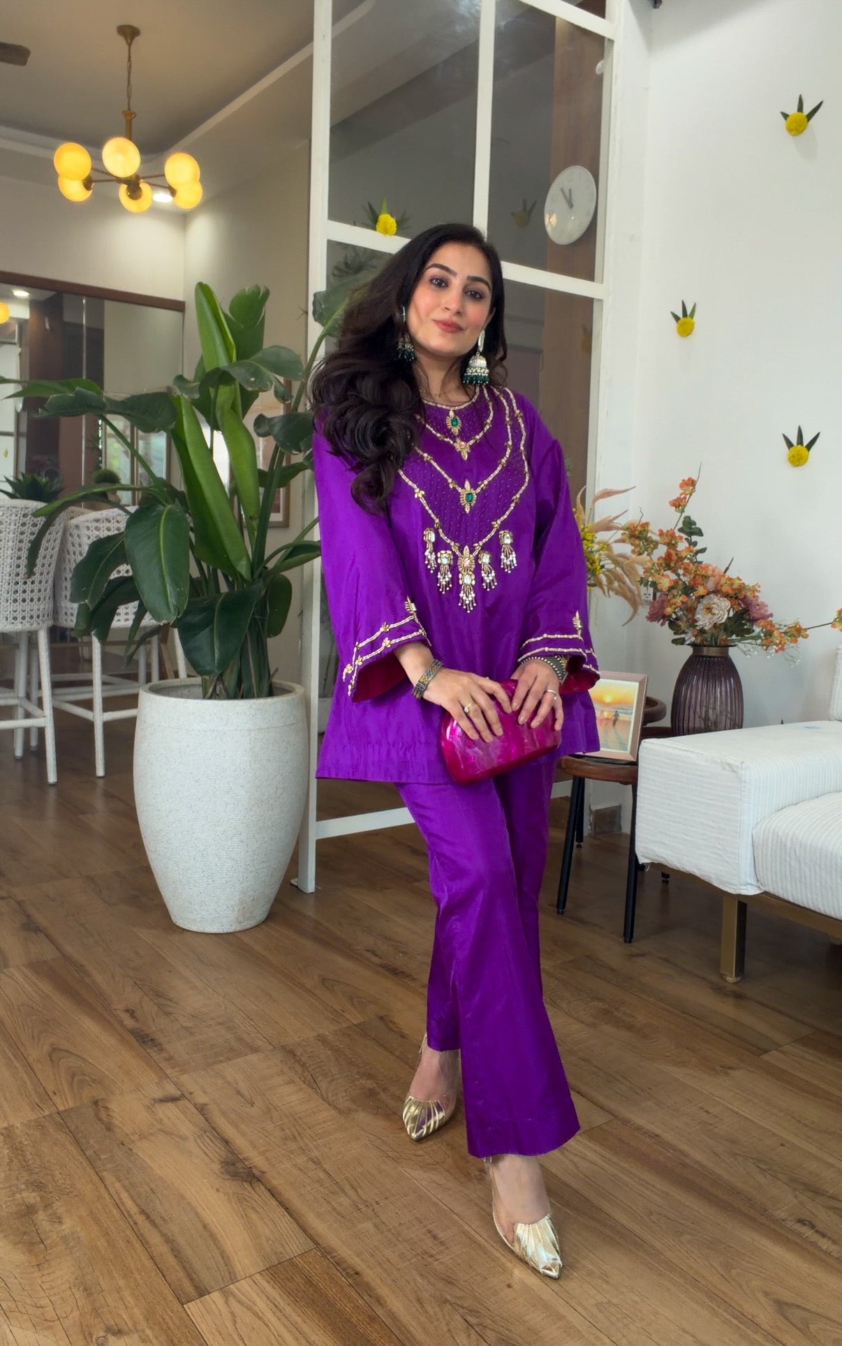 Jewel-Toned Festive Silk Set in Purple