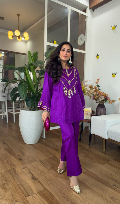 Jewel-Toned Festive Silk Set in Purple