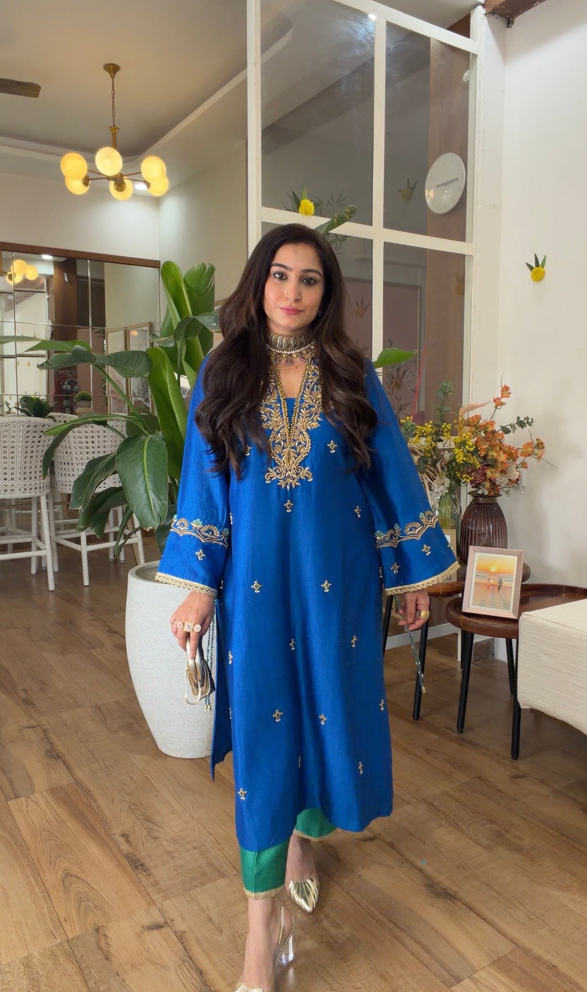 Blue emerald silk set