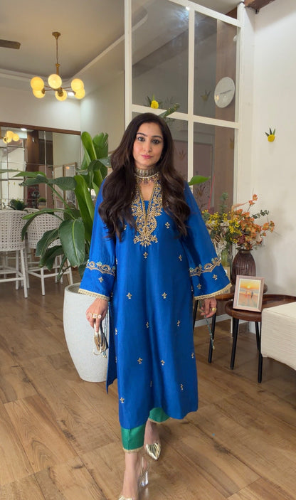Blue emerald silk set