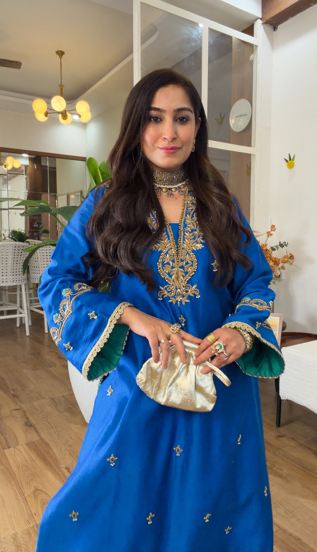 Blue emerald silk set