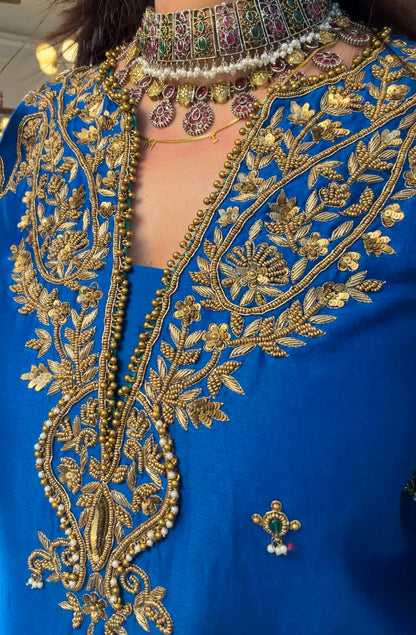 Blue emerald silk set