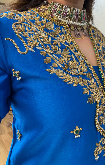Blue emerald silk set