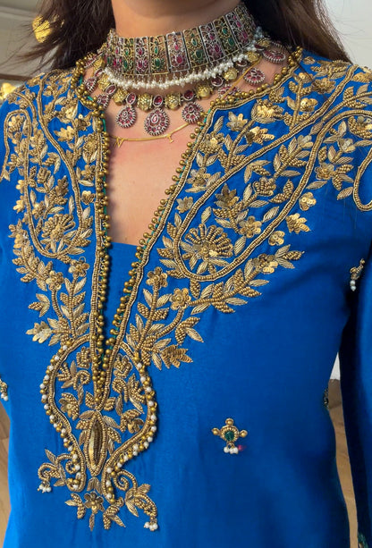Blue emerald silk set